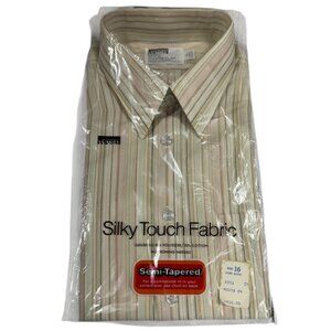 Montgomery Ward Mens 16 Short Sleeve Semi-Tapered Shirt Silky Touch Fabric 80's